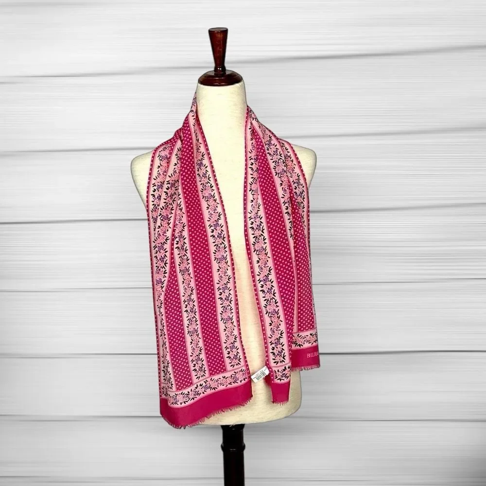 Bill Blass for Baar & Beards Silk Scarf Rectangle Raspberry Floral Hand Rolled